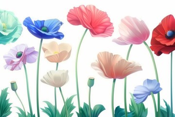 Colorful abstract meadow floral silhouette artwork in vibrant colors against a background. Great is flower design inspiration