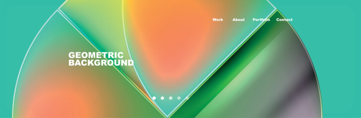 A vibrant geometric background featuring a circle at the center, with elements like water, sky, terrestrial plants, rectangle, font, symmetry, patterns, grass, and macro photography