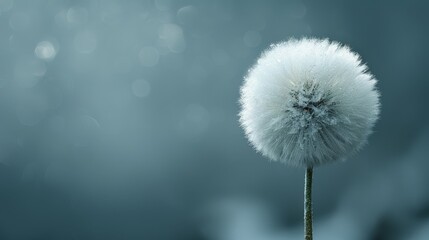   A tight shot of a dandelion against a blurred backdrop, featuring an indistinct sky