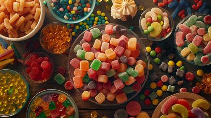 fondo de dulces y gomitas de diferentes colores 