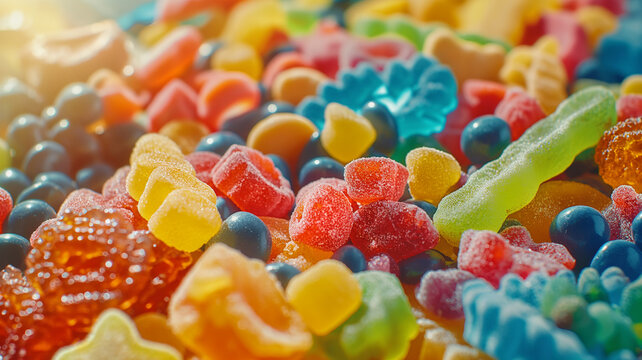 fondo de dulces y gomitas de diferentes colores 