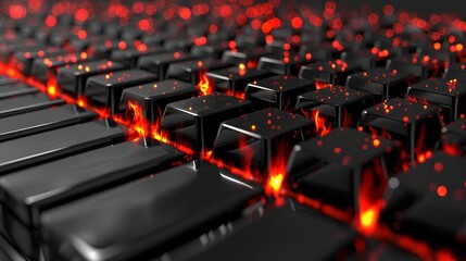 Obraz premium red lights emanating from its keys , or a black keyboard radiating red light from its keys (customized RGB lighting