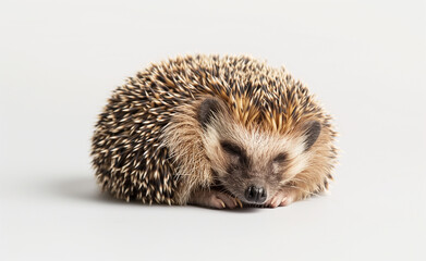 Fototapeta premium Sleeping Cute Hedgehog. Young Animal Resting on Blue Background.