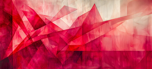 A red and white abstract painting with red lines and shapes