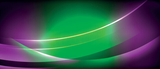 Vibrant colorfulness of electric blue and magenta create a neon wave on a black background, evoking a visually striking art piece with a lens flare effect