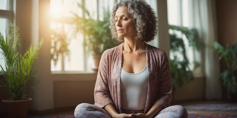 Mature woman meditating