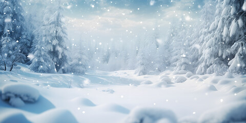 Snow-Covered Field with a Verdant Forest Backdrop - Powered by Adobe