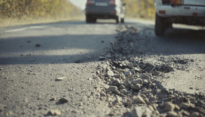 Closeup damaged road