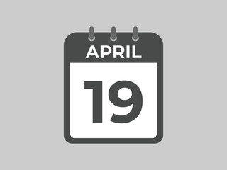 April 19 calendar reminder. 19 April daily calendar icon template. Calendar 19 April icon Design template. Vector illustration
