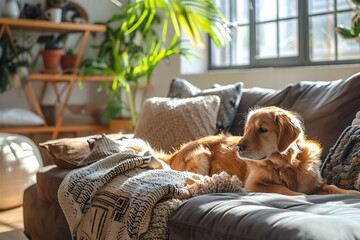 Obraz premium Depict the peaceful presence of indoor pets in a living space