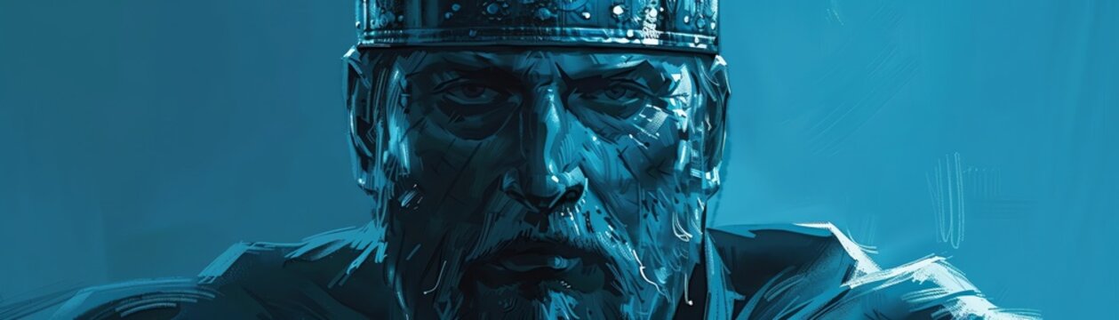 Incorporate Particle elements to depict a politician from the 1200s in Classic Blue through vexel art