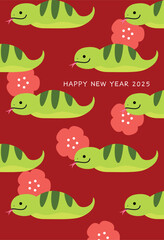 Chinese new year 2025 funny snake pattern. Cute cartoon snakes pattern for lunar new year celebration with flowers background.