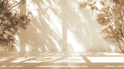 Naklejka premium Serene beige background with delicate leaf shadows. Empty copy space for product presentation. Generative AI