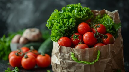 Fresh vegetables falling into the paper bag. vegetables and fruits on white. Shopping food supermarket concept，Organic Vegetables Falling into Paper Bag - Eco-friendly Shopping Concept