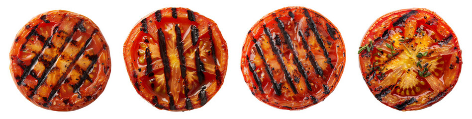 Grilled slice of tomato isolated on transparent background, top view.
