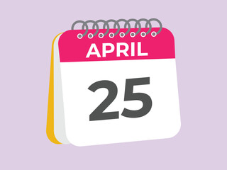 April 25 calendar reminder. 25 April daily calendar icon template. Calendar 25 April icon Design template. Vector illustration

