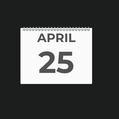 April 25 calendar reminder. 25 April daily calendar icon template. Calendar 25 April icon Design template. Vector illustration

