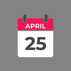 April 25 calendar reminder. 25 April daily calendar icon template. Calendar 25 April icon Design template. Vector illustration
