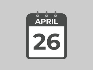 April 26 calendar reminder. 26 April daily calendar icon template. Calendar 26 April icon Design template. Vector illustration
