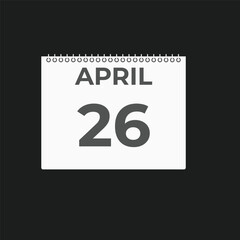 April 26 calendar reminder. 26 April daily calendar icon template. Calendar 26 April icon Design template. Vector illustration
