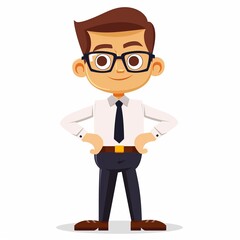 Confident Businessman Cartoon Character Standing with Hands on Hips.
