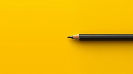   A black pencil atop a yellow surface Eraser beneath, black