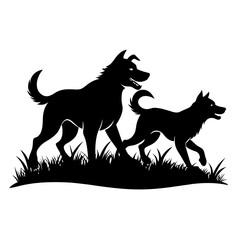 two-dog-are-playing-on-the-grass-vector-silhouette (5)