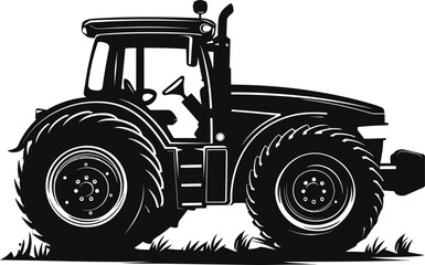 Silhouette of a tractor illustration vector with tractor icon and logo on white background