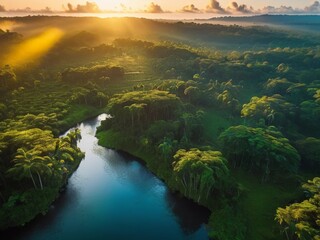 Amazon Sunrise: Aerial Exploration of Green Paradise"
