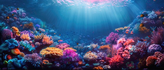 Naklejka premium Underwater world. Colorful coral reef with exotic fishes.