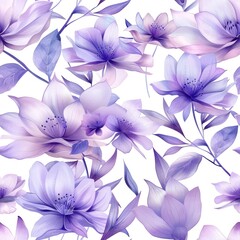 watercolor pastel purple floral pattern On white background.