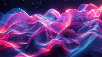 Obraz premium Vivid colors of pink and blue intertwine in an abstract landscape, resembling a mountainous terrain.