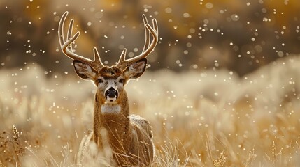 Deer in the forest, surrounded by nature, with antlers grazing peacefully