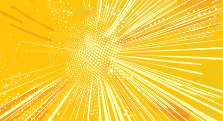 Yellow background with sun rays and halftone dots