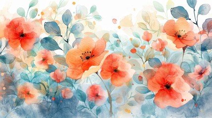 watercolor Red watercolor flowers. Delicate floral background.