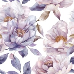 watercolor floral pattern in pastel colors, peonies and magnolia flowers on white background.
