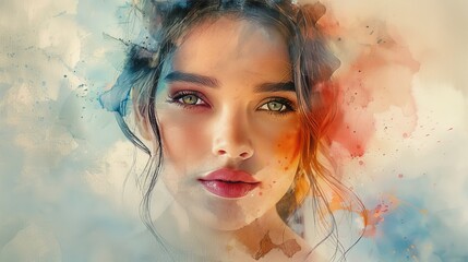 watercolor The AI-generated image shows a beautiful woman with a serene expression on her face