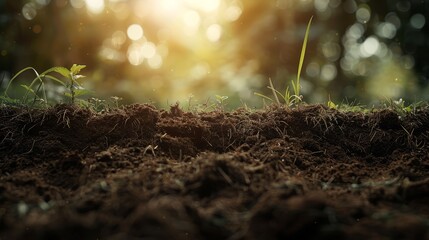 Fototapeta premium A tight shot of a mound of soil with a plant sprouting from its heart
