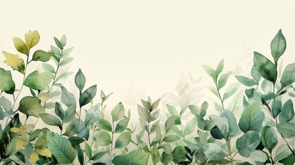 watercolor The image shows a beautiful watercolor painting of eucalyptus leaves in a soft green and yellow color palette
