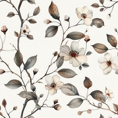 hand drawn floral with leaves seamless pattern on a white background . illustration 