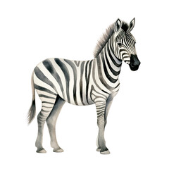 AI-Generated Watercolor cute Zebra standing Clip Art Illustration. Isolated elements on a white background.