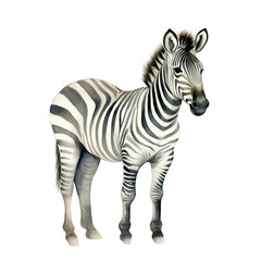 AI-Generated Watercolor cute Zebra standing Clip Art Illustration. Isolated elements on a white background.