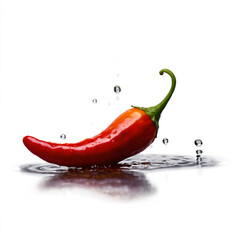 A fresh red chili pepper with water drips, perfect for spicy food ingredient. Transparent background.