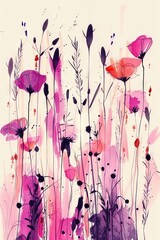 Colorful abstract meadow floral silhouette artwork in vibrant colors against a background. Great is flower design inspiration