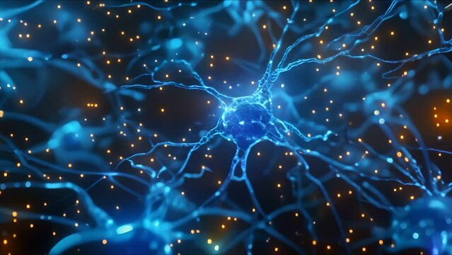 Blue cyber network grid with artificial neurons