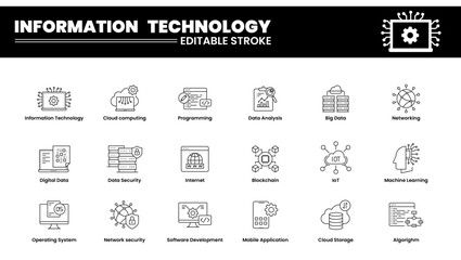 Simple thin-line Vector Information technology icon set. Vector icon set of information technology, blockchain icon.