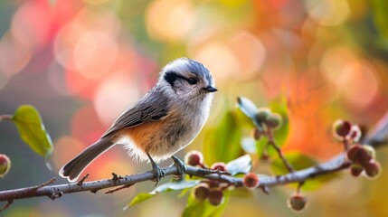 Obraz premium Bird perched on flowering branches