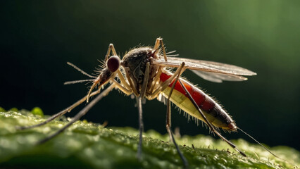 Closeup on a dance fly, Empis livida sitting on a green leaf

