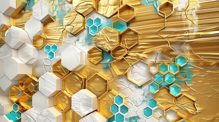 White lattice tiles on oak with a turquoise tree and colorful hexagons, reimagined with feather accents.