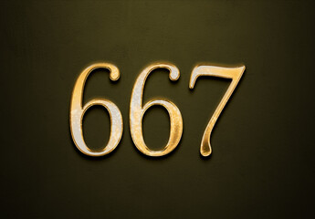 Old gold effect of 667 number with 3D glossy style Mockup.